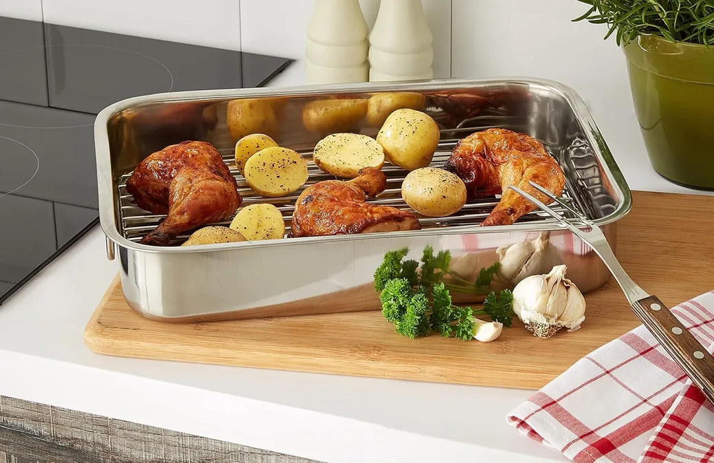 Kitchencraft Roasting Tin With Rack Stainless Steel Construction Rectangular Sha