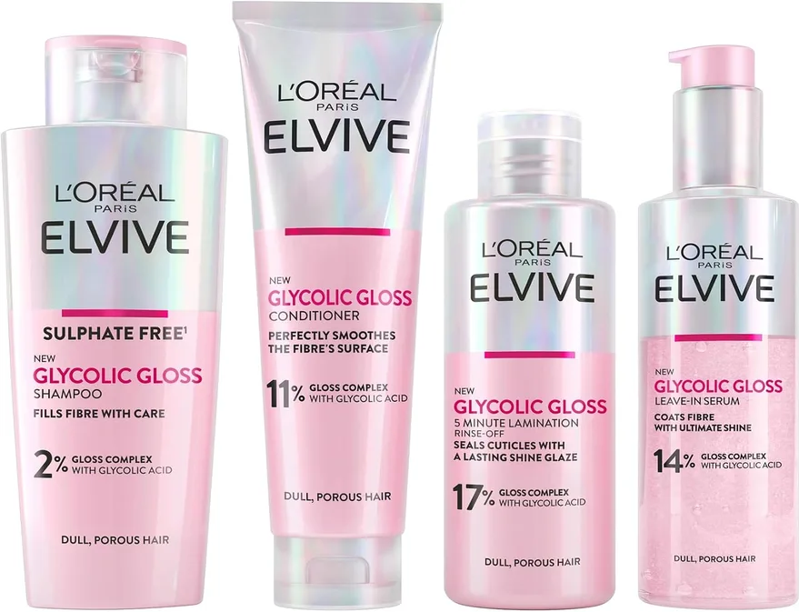 L Oreal Paris Elvive Glycolic Gloss Shampoo Conditioner And Treatment Set