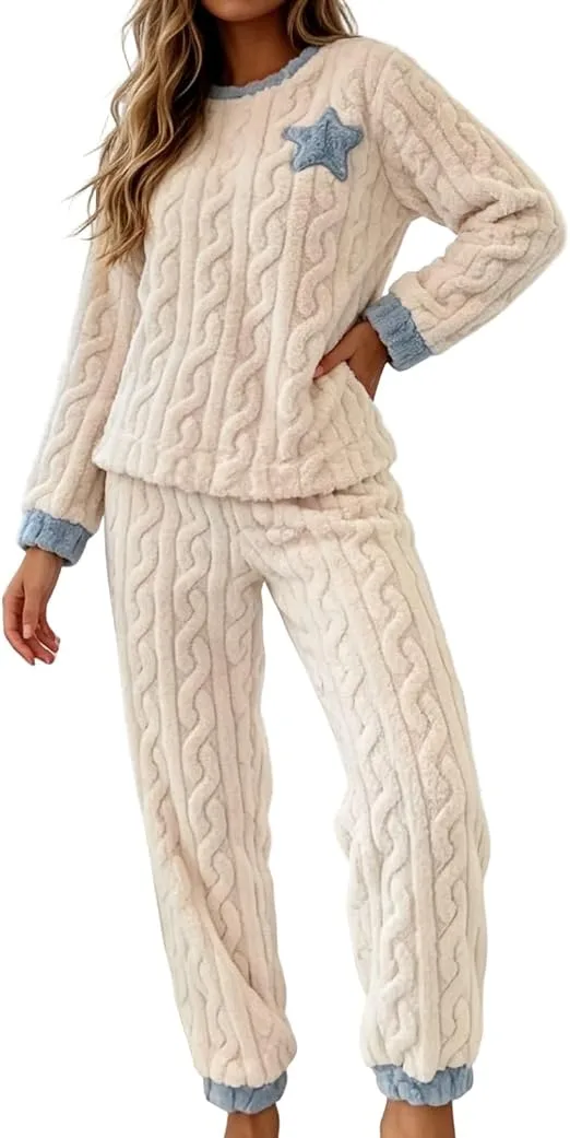 Ladies Fleece Pyjamas Warm Fleece Long Sleeve