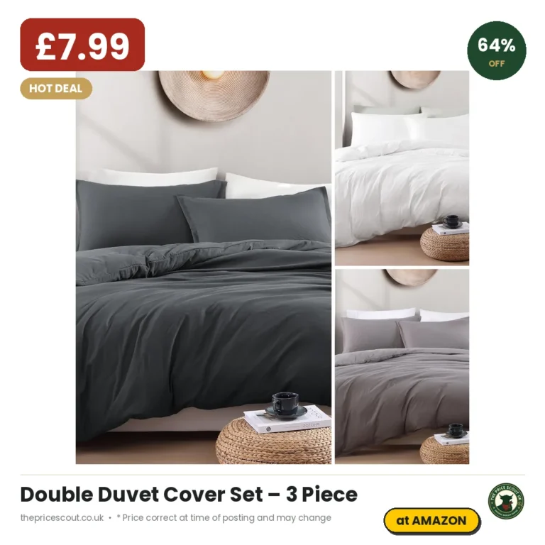 Lane Linen Double Duvet Cover Set 3 Piece Pre Washed Microfibre Grey