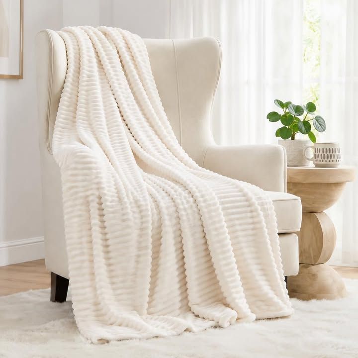 Lane Linen Fleece Throw Blanket Warm White 127 X 152 Gift For Mom Women Men Soft