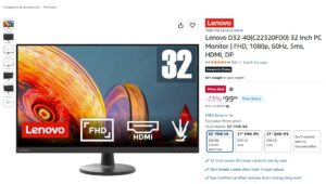 Lenovo D32 40 C22320fd0 32 Inch PC Monitor FHD 1080p 60hz 5ms Hdmi Dp