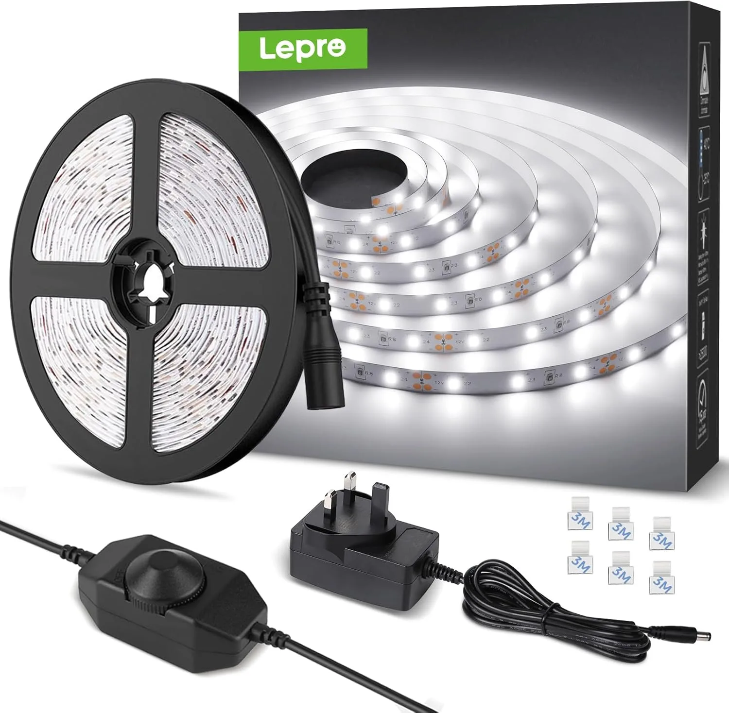 Lepro 5m Led Strip Light Cool White 6000k 1650lm 15w Dimmable Stick On