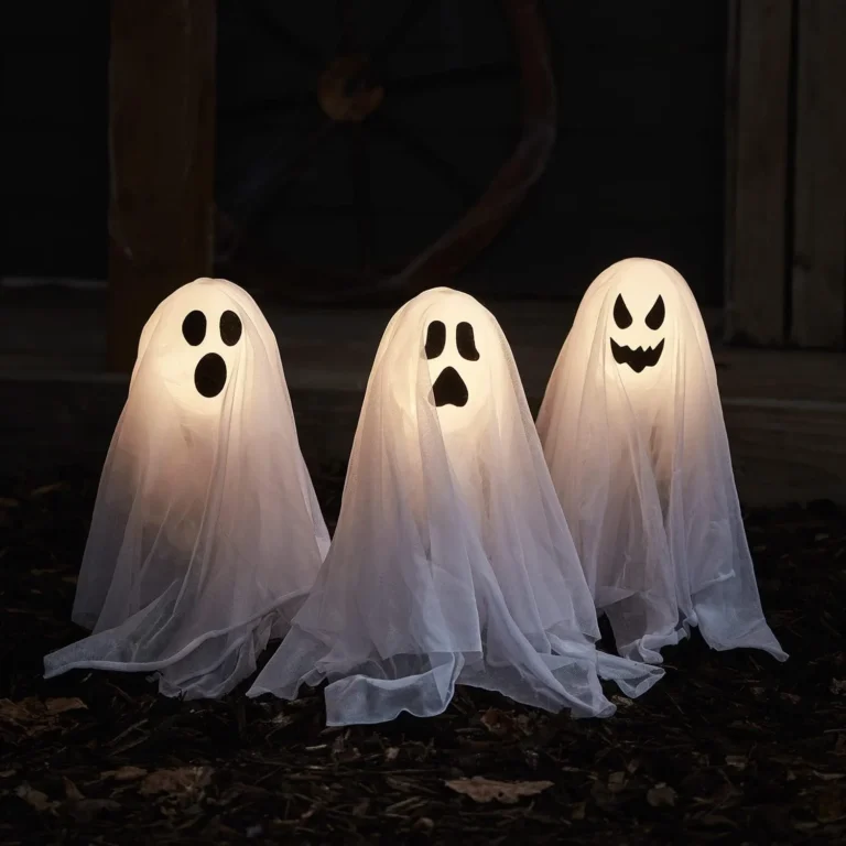 Lights4fun Set Of 3 Outdoor Ghost Stake Lights Lawn Pathway Lighting Battery Ope