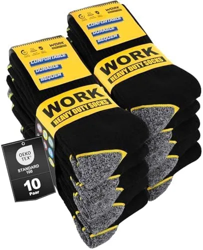 Men S Work Socks Heavy Duty Cushioned Crew Durable 10 Pairs