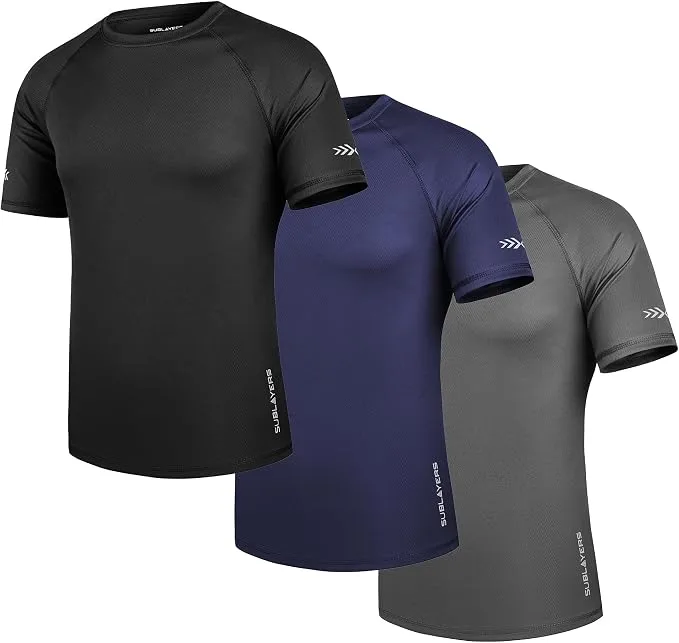 Mens Sports T Shirts 3 Pack Breathable Moisture Wicking Quick Dry Gym Running To