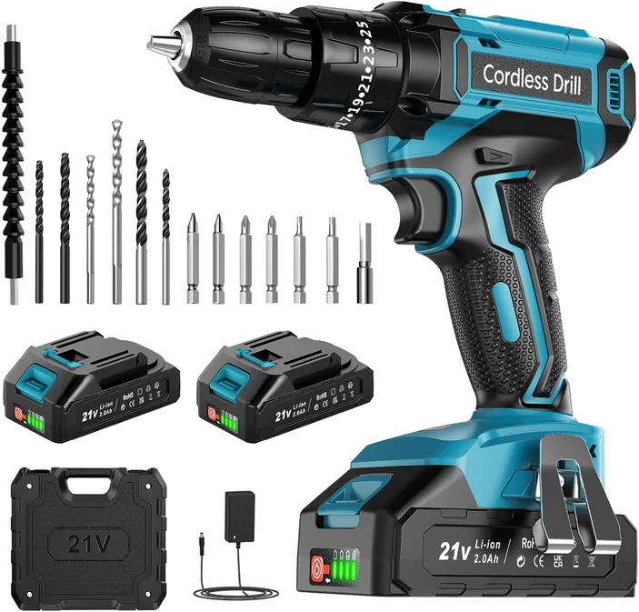 Mhpro Cordless Hammer Drill 21v Power Drill Driver 2 Batteries 2 0ah