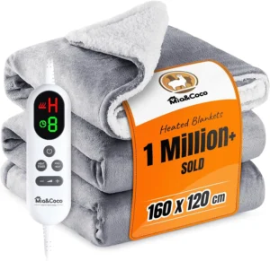Mia And Coco Electric Heated Blanket Throw 120 160cm Flannel Sherpa Fast Heating