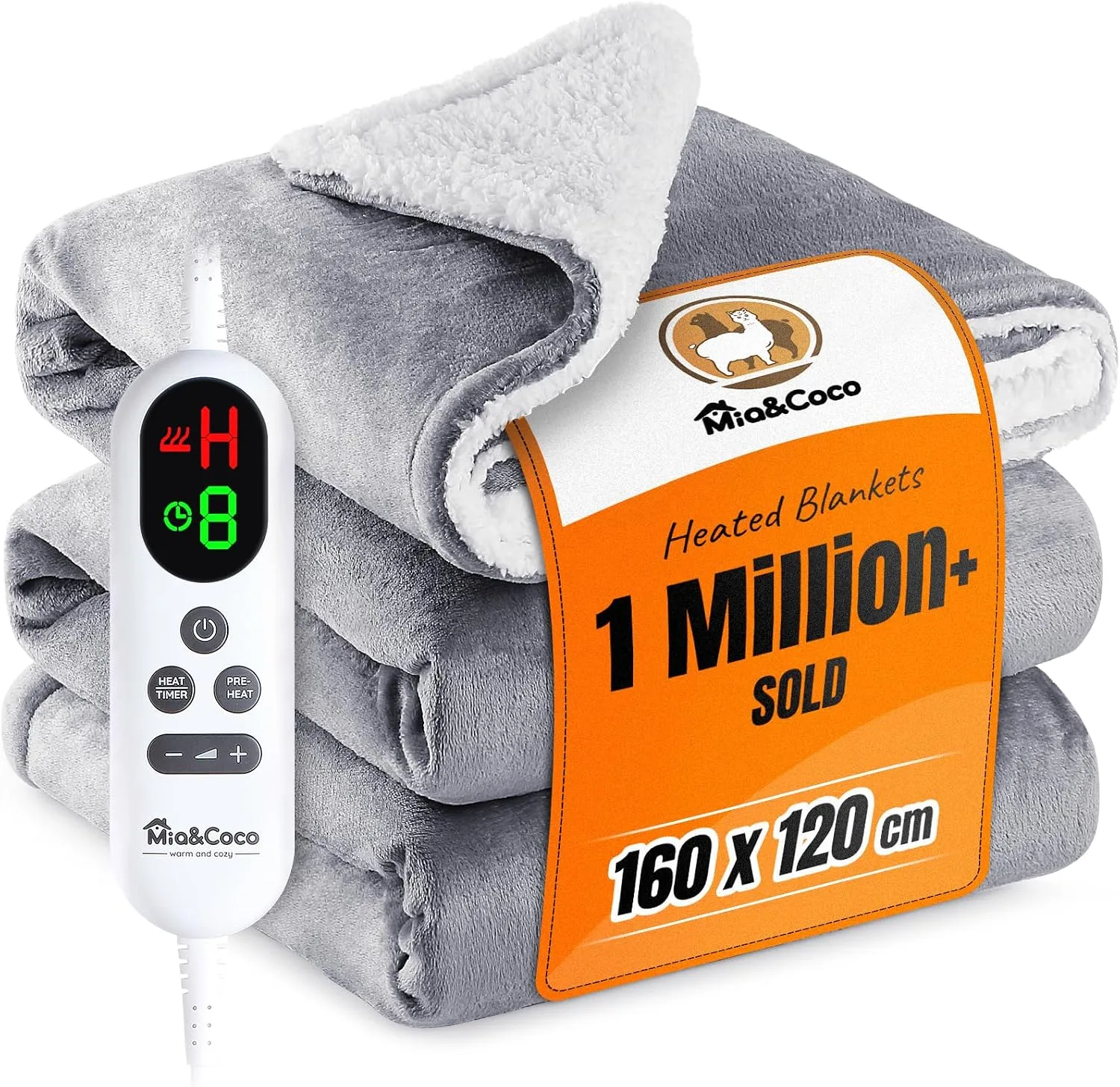 Mia And Coco Electric Heated Blanket Throw 120 160cm Flannel Sherpa Fast Heating