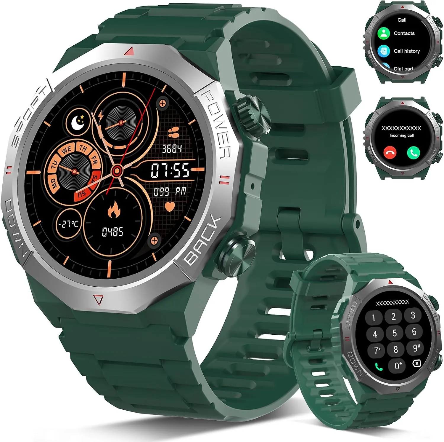 Military Smart Watch For Men Answer Make Calls 1 39 Hd Fitness Watch Green