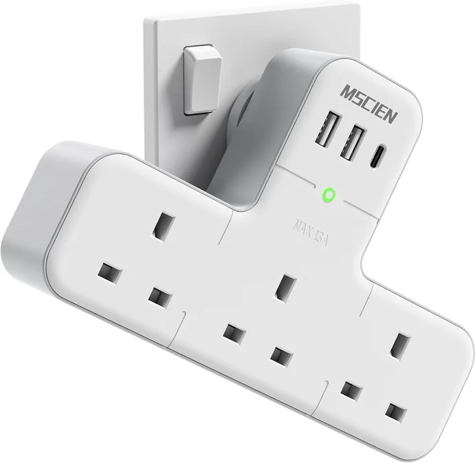 Mscien Multi Plug Adaptor 6 In 1 Plug Extension Socket 3 Way 3 USB 3 4a 1 Type C