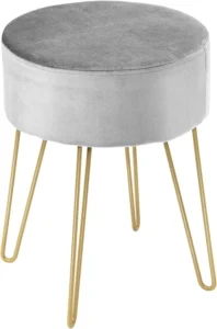 Multigot Round Velvet Ottoman Upholstered Pouffe Stool With Metal Legs Lightweig