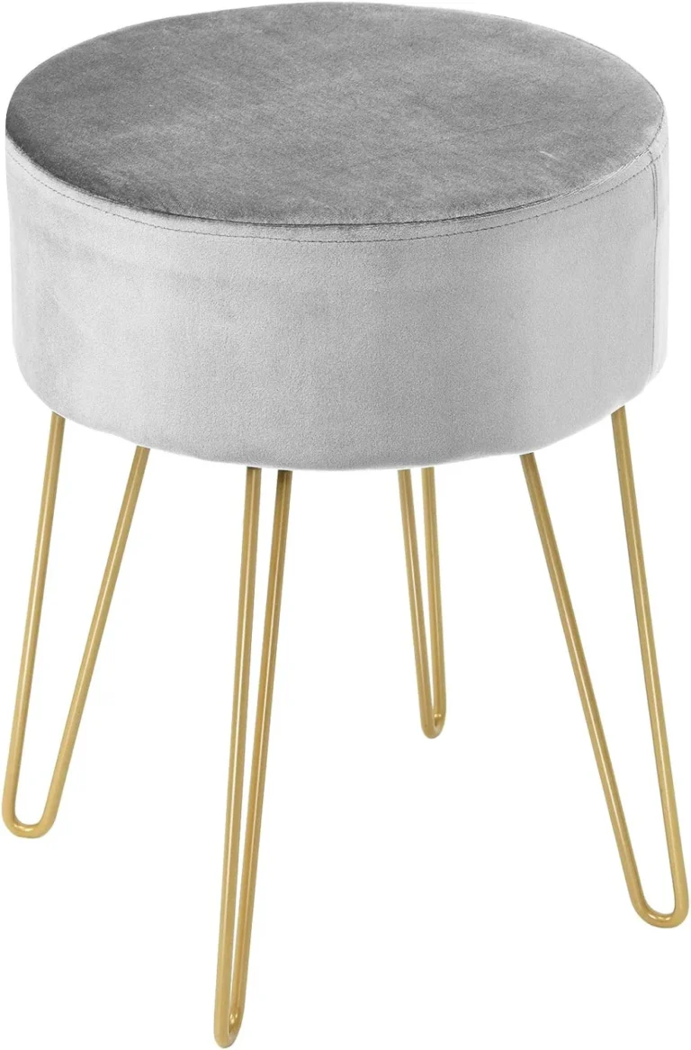 Multigot Round Velvet Ottoman Upholstered Pouffe Stool With Metal Legs Lightweig