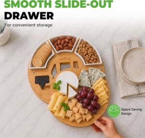 Nutrichef Bamboo Cheese Board And Knife Set Charcuterie Boards Swiveling Serving