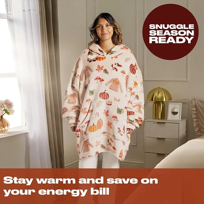 Ohs Autumnal Blanket Hoodies Soft Wearable Hoodies For Halloween Winter Fluffy S