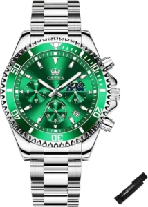 Olevs Mens Watches Luxury Stainless Steel Chronograph Waterproof Watch For Men B
