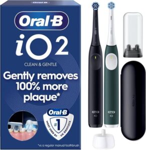 Oral B Io2 Electric Toothbrushes 2 Handles Night Black And Forest Green