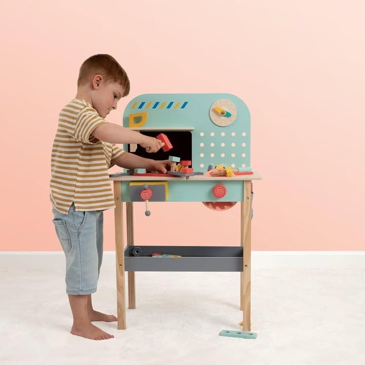 Owl And Fox Wooden Workbench Pretend And Play Tool Workshop With Saw Spanner Ham