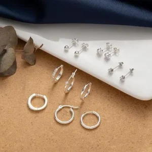 Pabbeu Silver Earrings For Women 925 Sterling Silver Hoop Stud Earrings Set