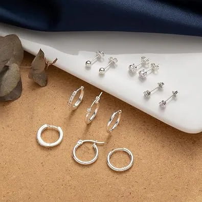 Pabbeu Silver Earrings For Women 925 Sterling Silver Hoop Stud Earrings Set