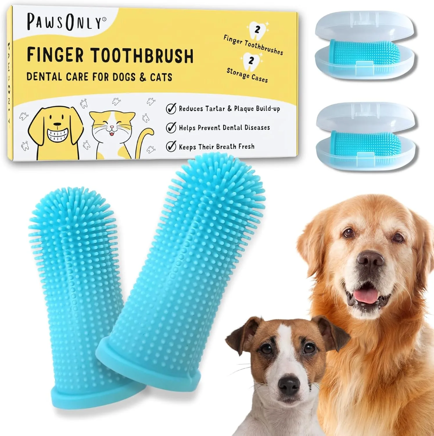 Pawsonly Dog Finger Toothbrush 2 Pack With Storage Cases Bpa Free