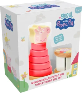 Peppa Pig Wooden Roller Rattle And Topple Tower Gift Set Toddler Learning Toys F