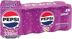 Pepsi Zero Sugar Cherry And Vanilla Ice Cream Flavour 330ml Can Pack Of 8
