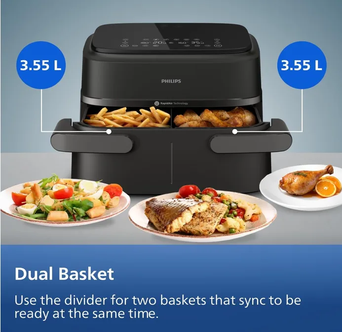 Philips Air Fryer 1000 Series Dual Basket 7 1l Mega Draw Or Dual 3 5l 3 5l