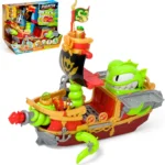 PIRATIX Kraken Ship–Piratix Pirate Ship. Contains 1 Kraken Ship, 2 Piratix & exclusive accessories, 1 cannon shell, 1 exclusive treasure, 6 golden treasures, 1 exclusive flag, 1 sword, 1 anchor and 1 prison