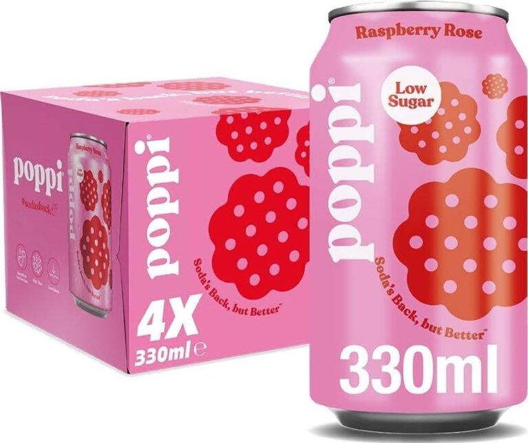 Poppi Raspberry Rose Sparkling Soda 330ml Can 4 Pack