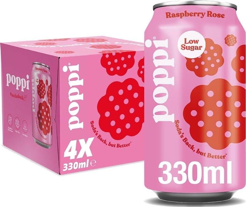 Poppi Raspberry Rose Sparkling Soda 330ml Can 4 Pack