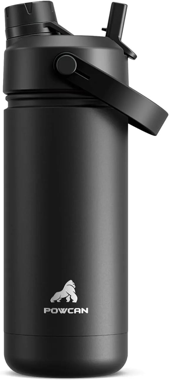 Powcan Insulated Water Bottle With 2 In 1 Straw And Spout Lid Keep Cold 24h Leak