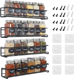 Priksia Spice Rack 4 Pack Spice Rack Wall Mounted Organizer With Adhesive Sticke