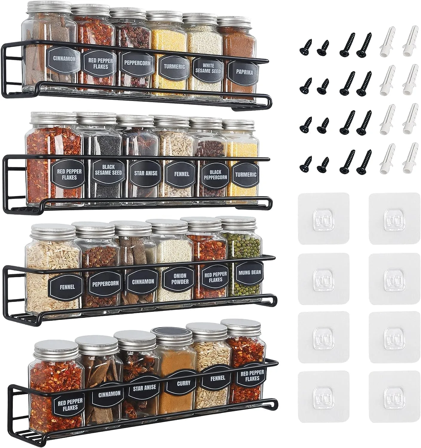 Priksia Spice Rack 4 Pack Spice Rack Wall Mounted Organizer With Adhesive Sticke