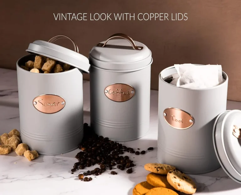 Retro Round Tea Sugar Coffee Canisters 3pc Set With Lids Decorative Kitchen Food