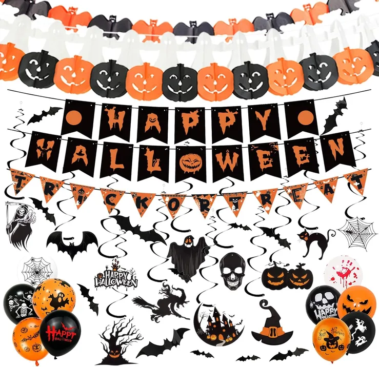Reusable Halloween Bunting Set With Happy Halloween Banner Spooky Hanging