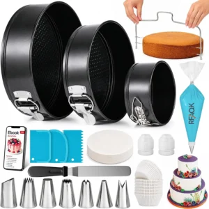 Rfaqk Cake Tins For Baking 100 PCs Springform Cake Tins Kit Includes 3 Round Non