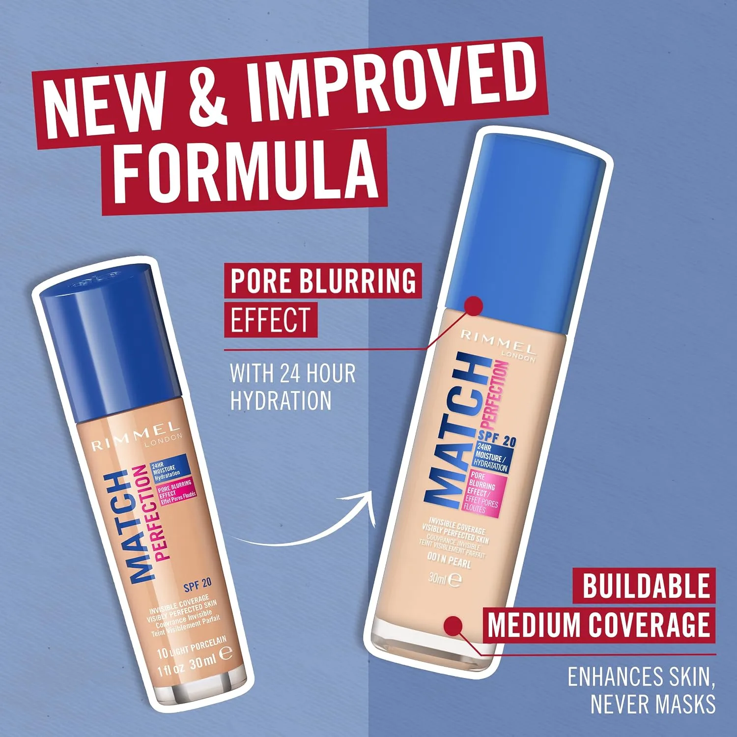 Rimmel Match Perfection Foundation 400n Natural Beige Invisible Coverage Pore Bl