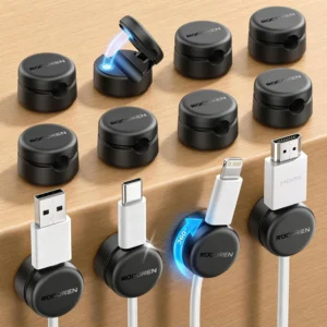 Rocoren Cable Tidy Clips Self Adhesive Magnetic Wire Holder 12pack Black