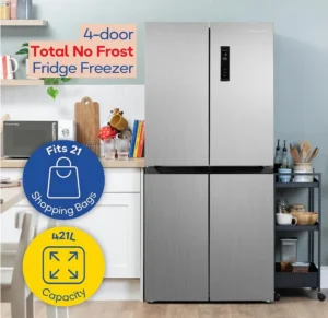 Russell Hobbs Freestanding 4 Door American Fridge Freezer 421 Litre In Stainless
