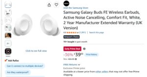 Samsung Galaxy Buds Fe Wireless Earbuds Active Noise Cancelling Comfort Fit Whit