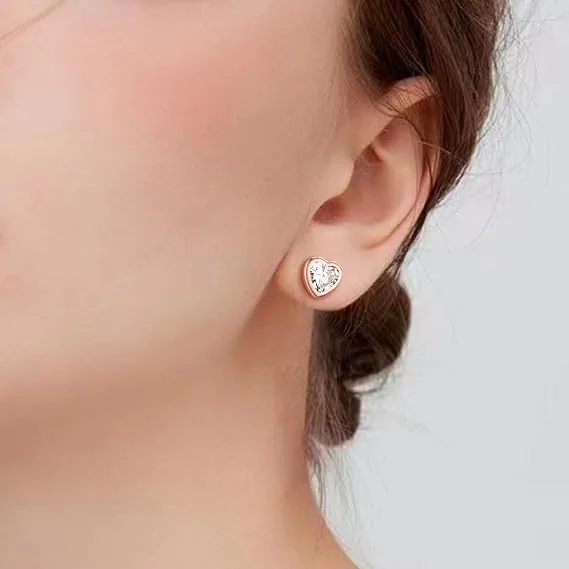 Sevenwell Silver Heart Stud Earrings For Women Silver Or 14k Rose Gold Plated He