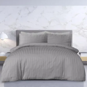 Sleepdown Premium Hotel Quality 100 Cotton Satin Stripe Duvet Cover Set With Pil