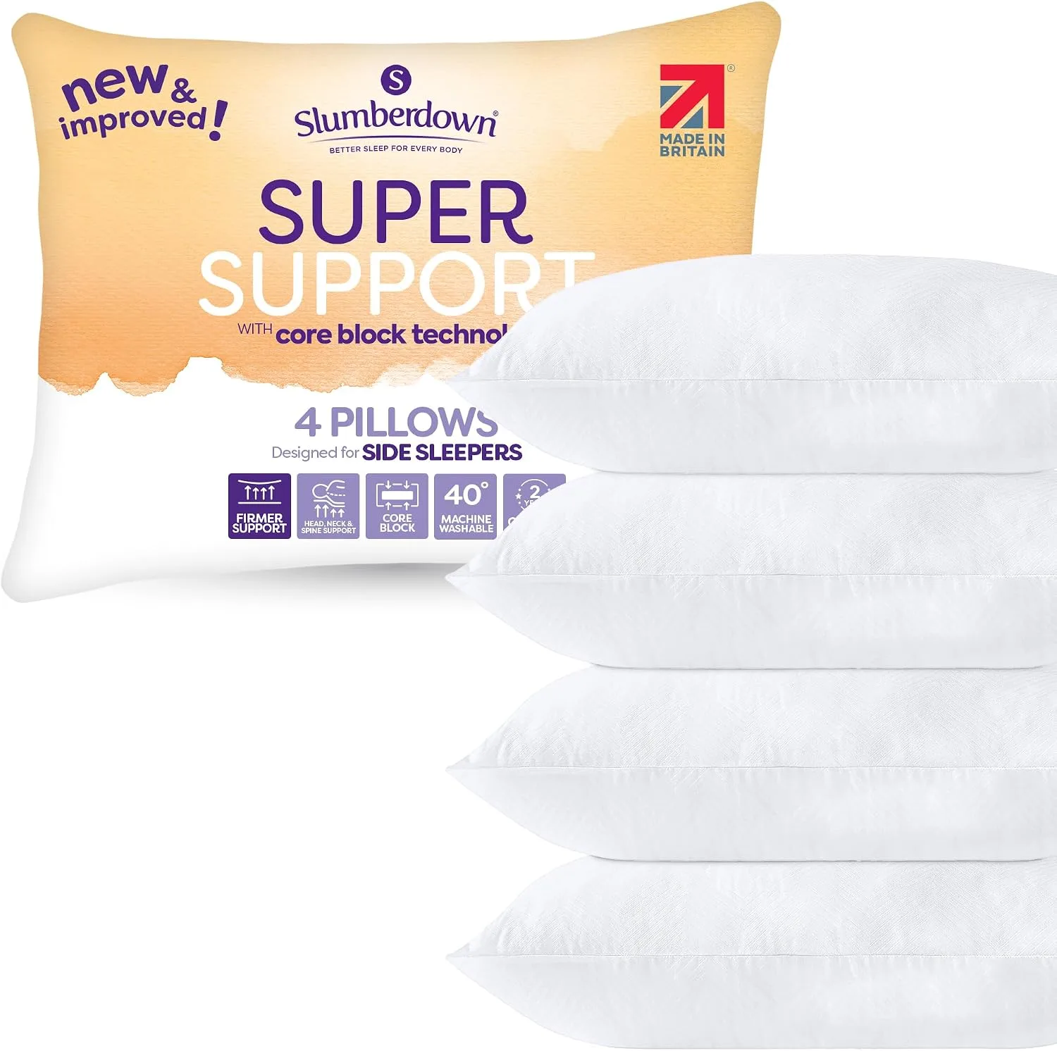 Slumberdown Super Support Pillows 4 Pack Firm Pillow For Side Sleepers