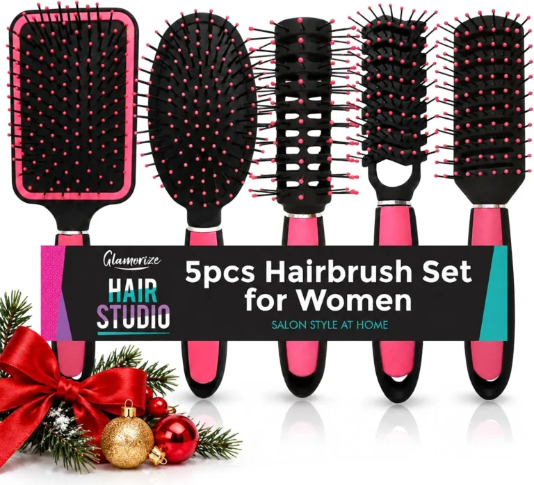 Sol 5pk Hair Brush Set Paddle Cushion Zigzag Round And Vented Brushes