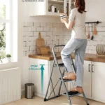 SONGMICS 3-Step Ladder, Folding Step Ladder, Safety, Holds up to 150KG