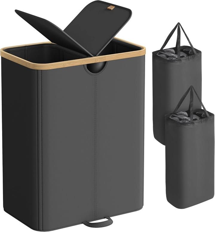 Songmics Laundry Basket With Lid 150 L 2 Compartments