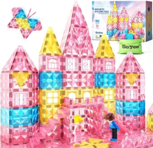 Soyee Magnetic Tiles 102pcs With 2 Stairs 2 Dolls Princess Building Blocks