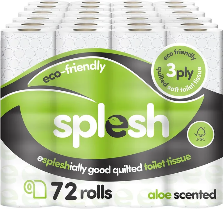 Splesh By Cusheen Toilet Roll 72 Rolls Aloe Vera Scent Bulk Family Pack Soft 3 P