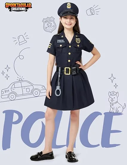 Spooktacular Creations Police Officer Kids Girl Cop Costume Outfit Set With Pret